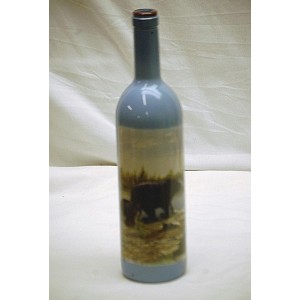 Classic Style Blue 750ml Wine Bottle Art Grizzly Bear w Cub Man Cave Shelf Decor   302845290528